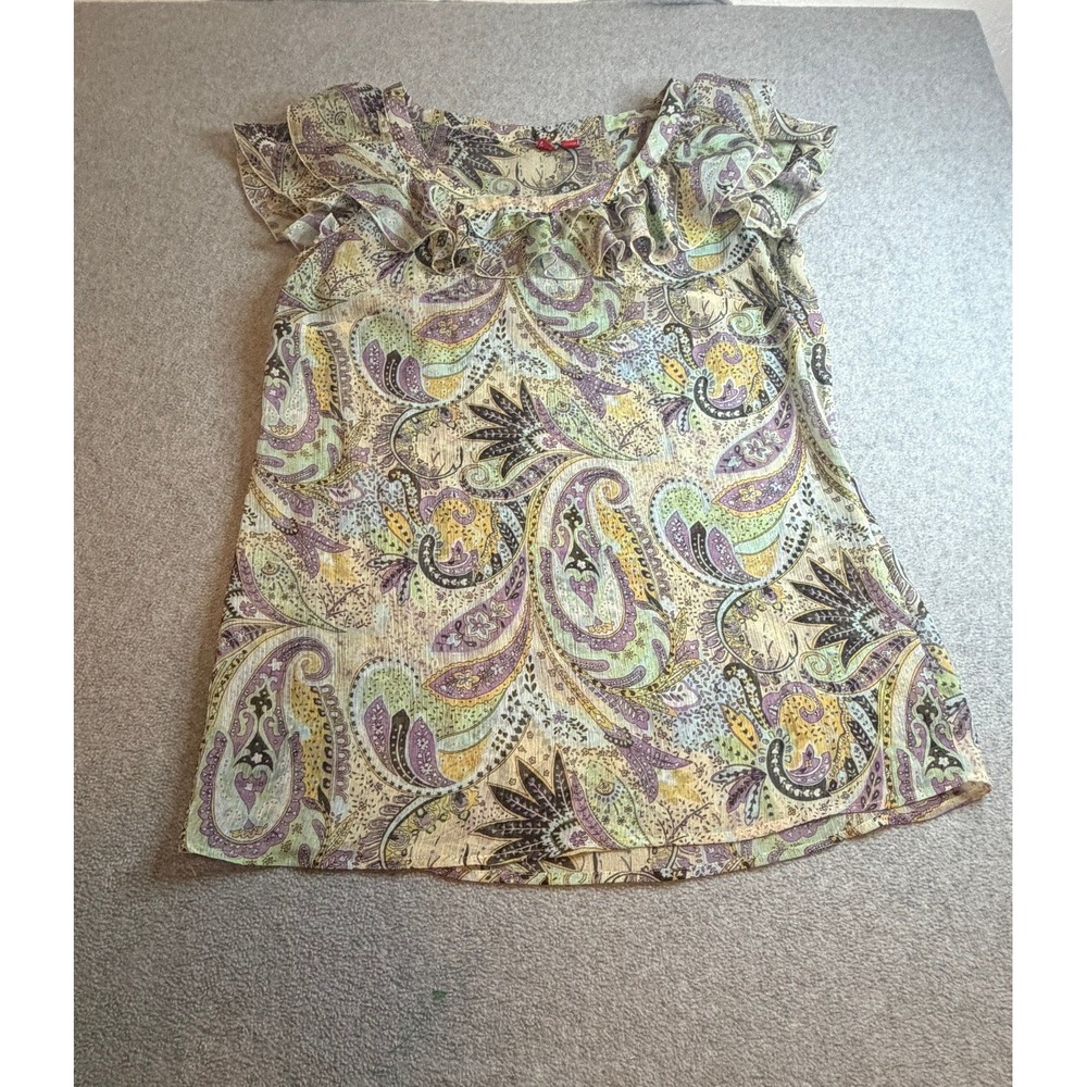 Esprit Paisley Blouse M Multicolor Boho Sheer Ruffle Cap Sleeve M